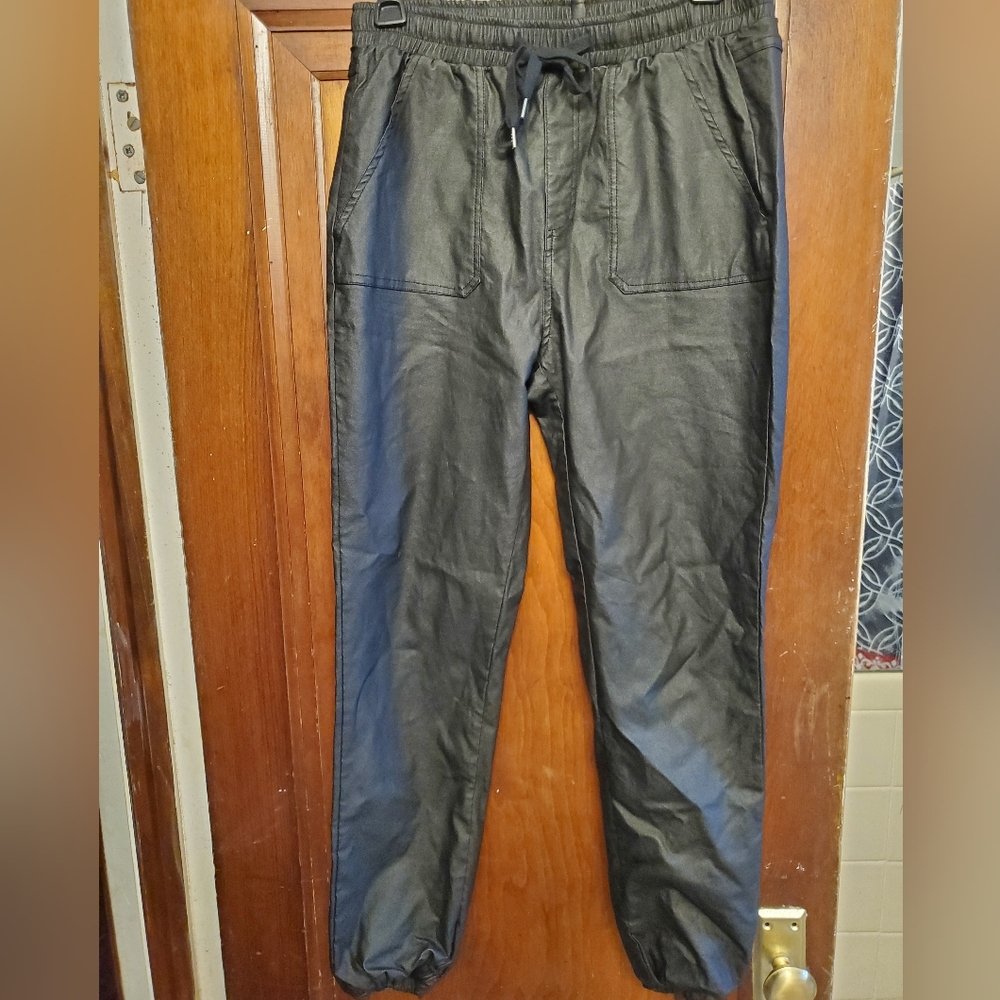 Spam Women's Elsatic Black Faux Leather Joggers